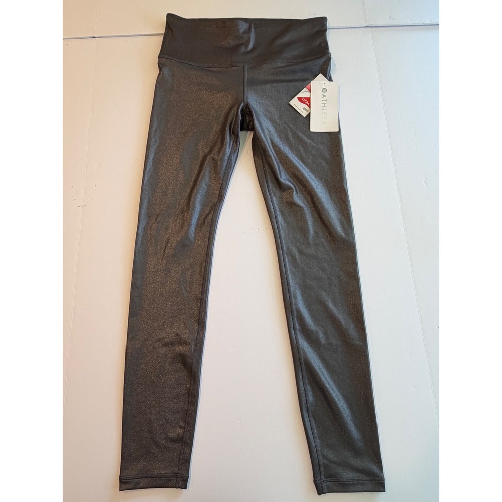 Athleta Elation Shimmer Tight Grey Metallic‎ High Rise Leggings Small NWT